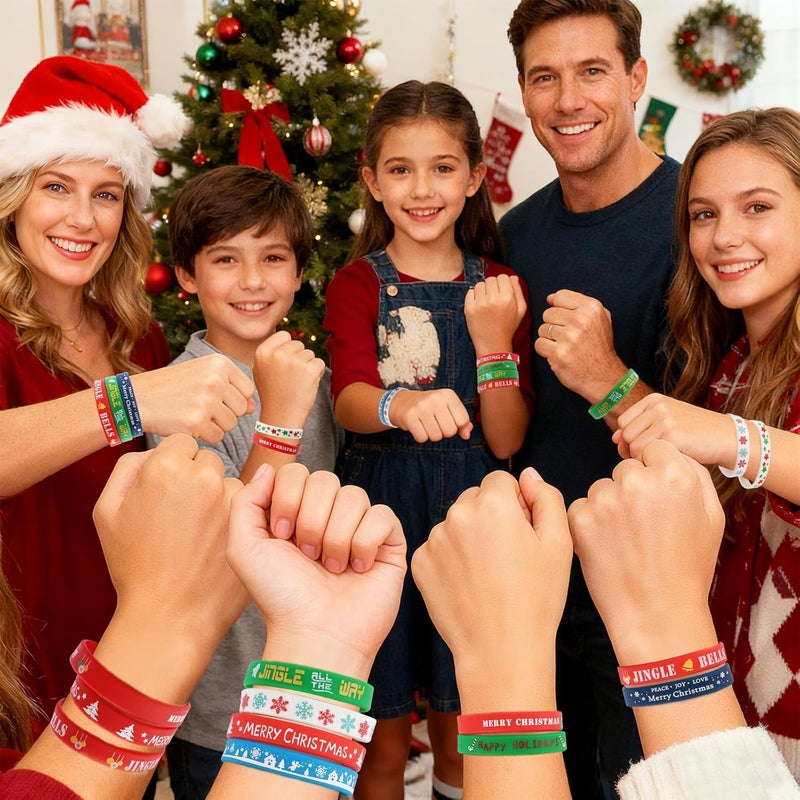 Hapdoo 30pcs Christmas Silicone Bracelets - Bulk Rubber Christmas Bracelets Xmas Tree Snowflake Pattern Wristbands for Xmas Winter Holiday Gifts Party Stuffer Supplies - Image 2